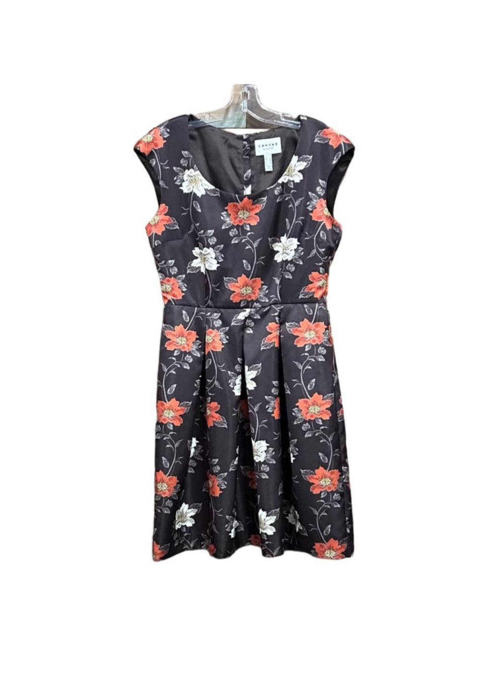 Lands End brown floral dress Size 8 sateen fit and flare scoop neck Wedding Grad